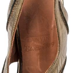 Lanvin Gold Leather Platform Slingback Sandals Size 38.5