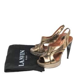 Lanvin Gold Leather Platform Slingback Sandals Size 38.5