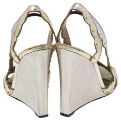 Pre Owned Lanvin Metallic Two Tone Leather Wedge Slingback Sandals Size 40