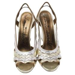 Pre Owned Lanvin Metallic Two Tone Leather Wedge Slingback Sandals Size 40