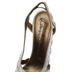 Pre Owned Lanvin Metallic Two Tone Leather Wedge Slingback Sandals Size 40