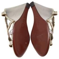 Pre Owned Lanvin Metallic Two Tone Leather Wedge Slingback Sandals Size 40