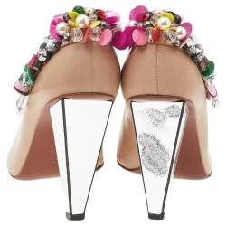 Pre Owned Lanvin Beige Leather Embellished Peep Toe Pumps Size 38