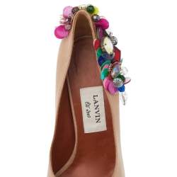 Pre Owned Lanvin Beige Leather Embellished Peep Toe Pumps Size 38