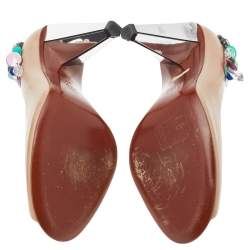 Pre Owned Lanvin Beige Leather Embellished Peep Toe Pumps Size 38