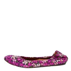 Pre Owned Lanvin Multicolor Floral Print Fabric Scrunch Ballet Flats Size 38