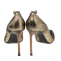 Pre Owned Lanvin Metallic Gold Textured Leather Pointed Toe Pumps Size 38.5