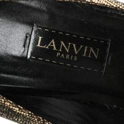 Pre Owned Lanvin Metallic Gold Textured Leather Pointed Toe Pumps Size 38.5