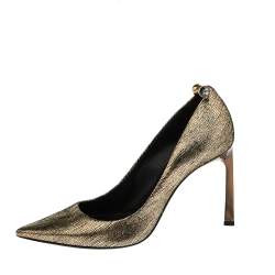 Pre Owned Lanvin Metallic Gold Textured Leather Pointed Toe Pumps Size 38.5