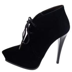 Pre Owned Lanvin Black Suede Lace Up Booties Size 38.5