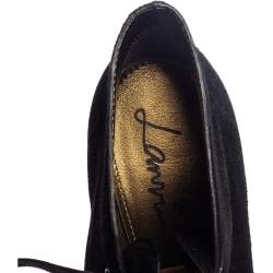 Pre Owned Lanvin Black Suede Lace Up Booties Size 38.5