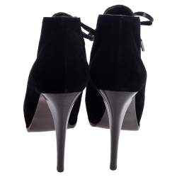 Pre Owned Lanvin Black Suede Lace Up Booties Size 38.5