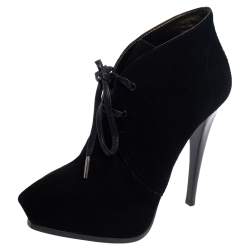 Pre Owned Lanvin Black Suede Lace Up Booties Size 38.5