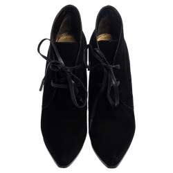 Pre Owned Lanvin Black Suede Lace Up Booties Size 38.5