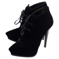 Pre Owned Lanvin Black Suede Lace Up Booties Size 38.5