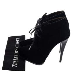 Pre Owned Lanvin Black Suede Lace Up Booties Size 38.5