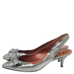 Lanvin Metallic Grey Fabric Bow Sandals Size 36