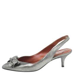 Lanvin Metallic Grey Fabric Bow Sandals Size 36