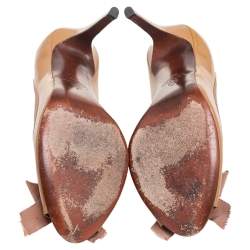 Pre Owned Lanvin Beige Patent Leather Bow Peep Toe Pumps Size 39