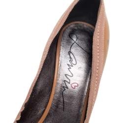 Pre Owned Lanvin Beige Patent Leather Bow Peep Toe Pumps Size 39