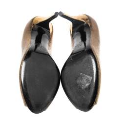 Pre Owned Lanvin Gold Python Embossed Leather Peep Toe Pumps Size 38