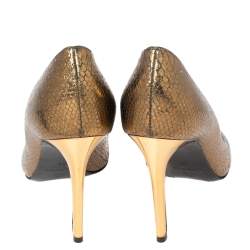 Pre Owned Lanvin Gold Python Embossed Leather Peep Toe Pumps Size 38