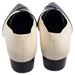 Pre Owned Lanvin Black/White Patent and Leather Flat Pointed Toe Pumps Size 39