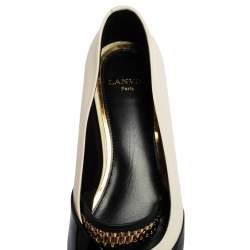 Pre Owned Lanvin Black/White Patent and Leather Flat Pointed Toe Pumps Size 39