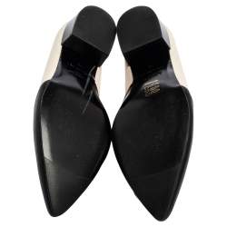 Pre Owned Lanvin Black/White Patent and Leather Flat Pointed Toe Pumps Size 39
