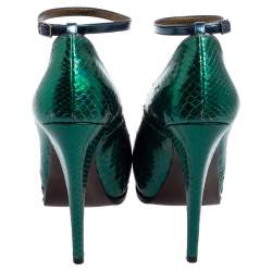 Lanvin Green/Blue Snakeskin Leather Pointed-Toe Ankle-Strap Pumps Size 38