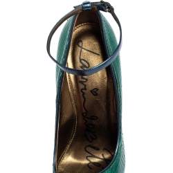 Lanvin Green/Blue Snakeskin Leather Pointed-Toe Ankle-Strap Pumps Size 38