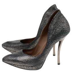 Lanvin Metallic Silver Leather Pointed Toe Platform Pumps Size 37
