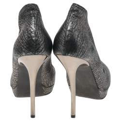 Lanvin Metallic Silver Leather Pointed Toe Platform Pumps Size 37