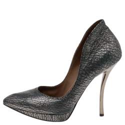 Lanvin Metallic Silver Leather Pointed Toe Platform Pumps Size 37