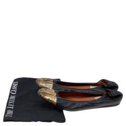 Pre Owned Lanvin Black/Gold Python and Leather Ballet Flats Size 40.5