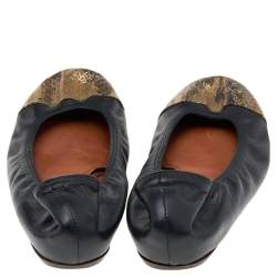 Pre Owned Lanvin Black/Gold Python and Leather Ballet Flats Size 40.5