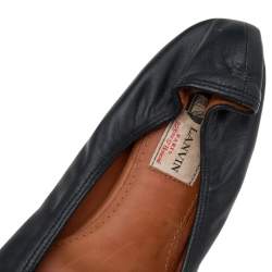 Pre Owned Lanvin Black/Gold Python and Leather Ballet Flats Size 40.5