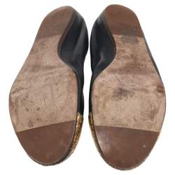 Pre Owned Lanvin Black/Gold Python and Leather Ballet Flats Size 40.5