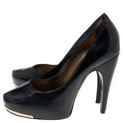 Pre Owned Lanvin Black Leather Platform Pumps Size 39