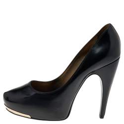 Pre Owned Lanvin Black Leather Platform Pumps Size 39