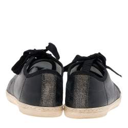Pre Owned Lanvin Black Leather And Lurex Fabric Low Top Sneakers Size 38