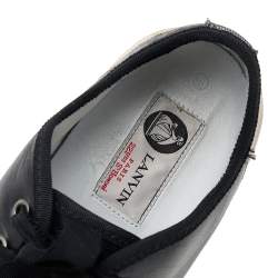 Pre Owned Lanvin Black Leather And Lurex Fabric Low Top Sneakers Size 38