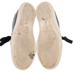 Pre Owned Lanvin Black Leather And Lurex Fabric Low Top Sneakers Size 38