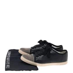 Pre Owned Lanvin Black Leather And Lurex Fabric Low Top Sneakers Size 38