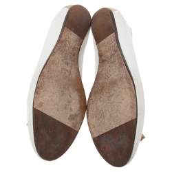 Pre Owned Lanvin White Embossed and Lizard Embossed Leather Tassel Detail Slip-on Loafers Size 37.5