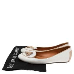 Pre Owned Lanvin White Embossed and Lizard Embossed Leather Tassel Detail Slip-on Loafers Size 37.5