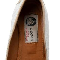 Pre Owned Lanvin White Embossed and Lizard Embossed Leather Tassel Detail Slip-on Loafers Size 37.5