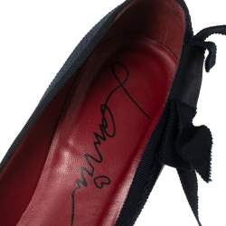 Pre Owned Lanvin Black/Navy Blue Leather and Ribbon Bow Pumps Size 38