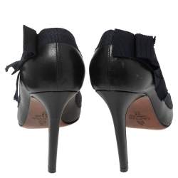 Pre Owned Lanvin Black/Navy Blue Leather and Ribbon Bow Pumps Size 38