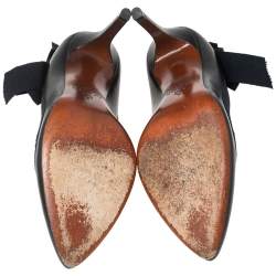 Pre Owned Lanvin Black/Navy Blue Leather and Ribbon Bow Pumps Size 38